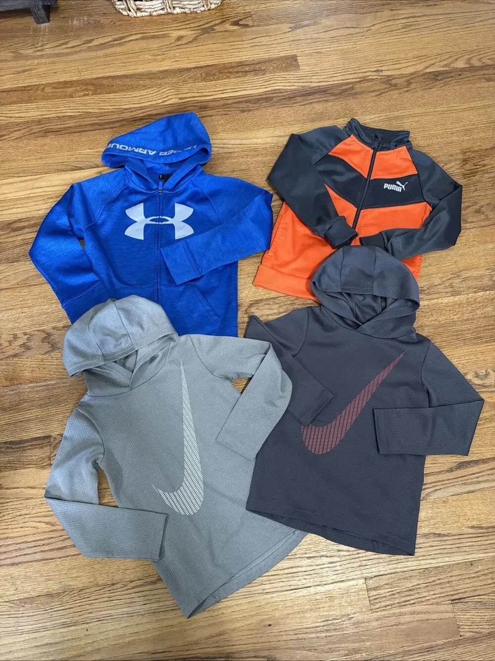Lot of 4 UA Puma Nike Hoodie Zip Up Boys Sweatshirt Sizes 5-7
